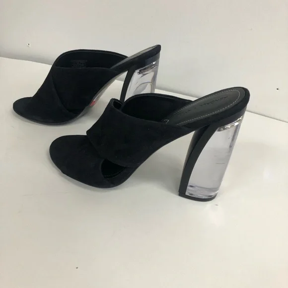 KENDALL+ KYLIE KARMEN SUEDE CRISSCROSS SLIP ON MULE CLEAR BLOCK HEELS SIZE 8 - Picture 2 of 8